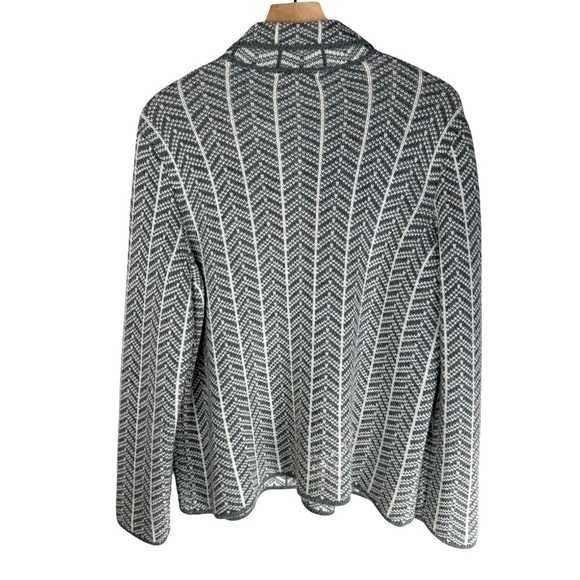 Bianca G. Knit Cape Jacket Gray White Herringbone Wool  W Size XL Made in Italy - Picture 2 of 8